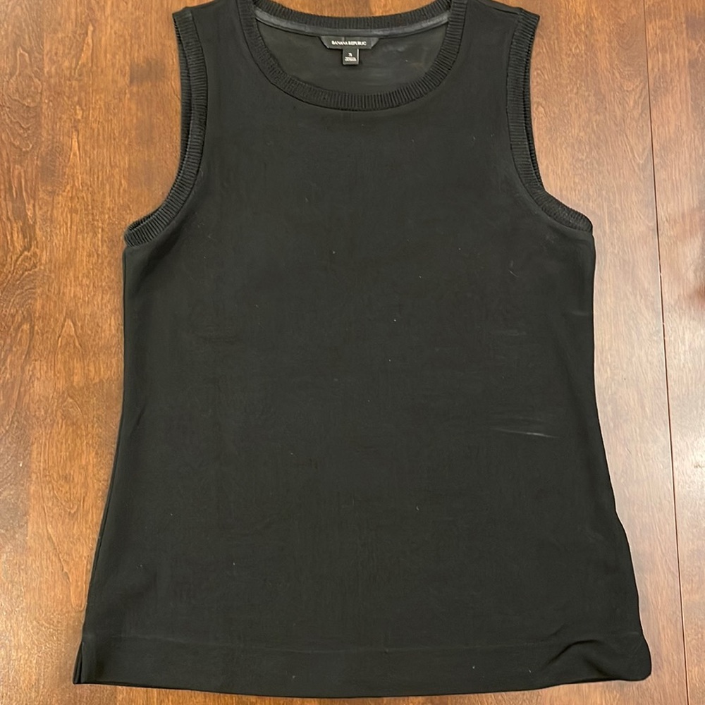 Banana Republic Solid Black Sleeveless Crewneck Tank Top Size Small
